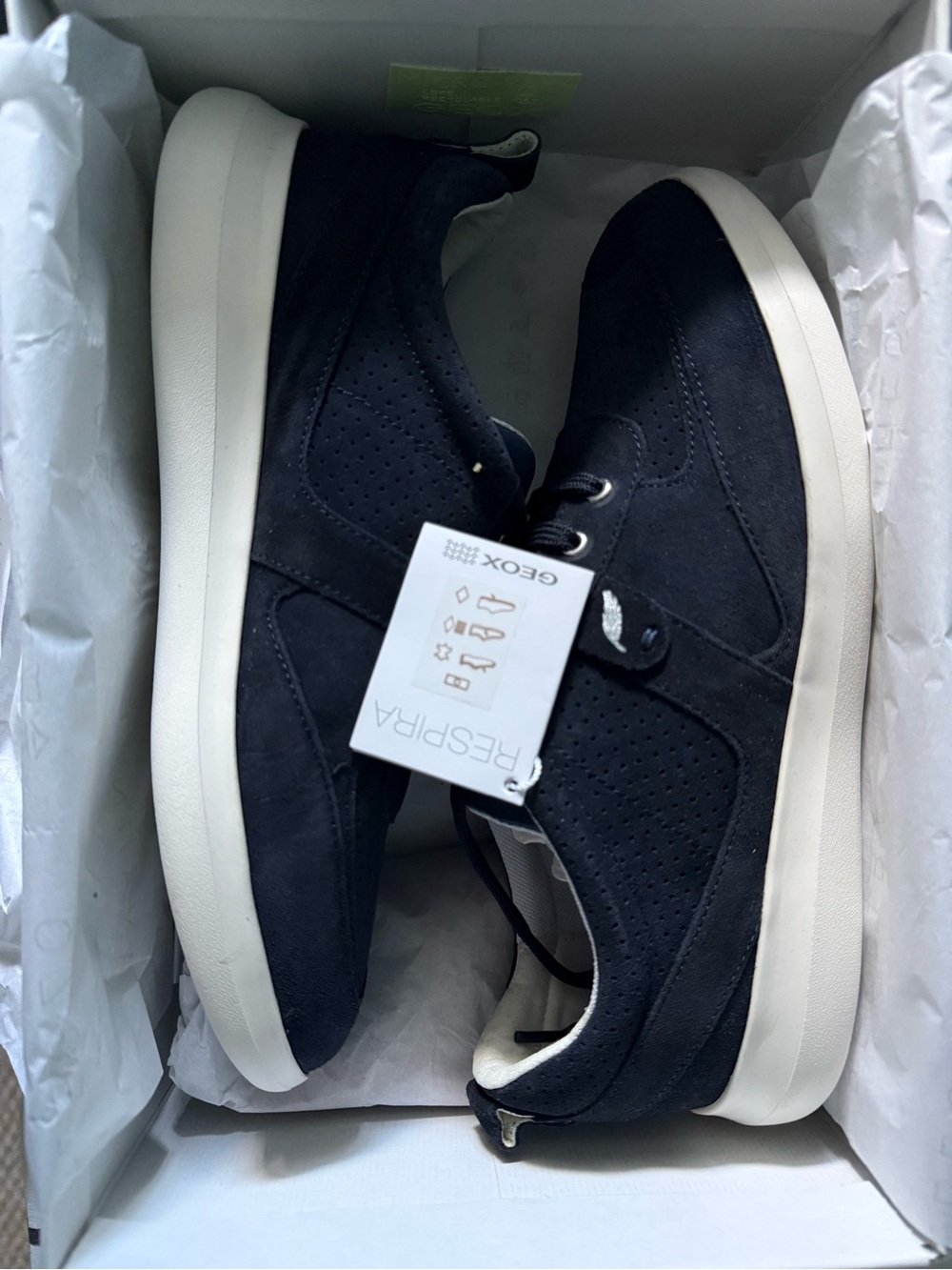 Geox Navy Suede Low-Top Sneakers with White Sole